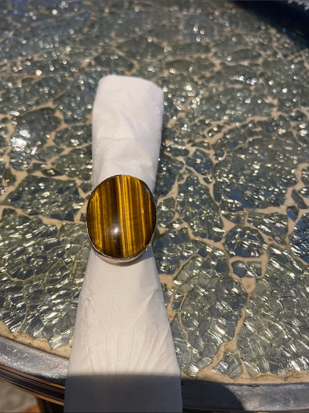 Women’s Tiger Eye Stone Ring - Brown Gem Accent in silver unmarked
